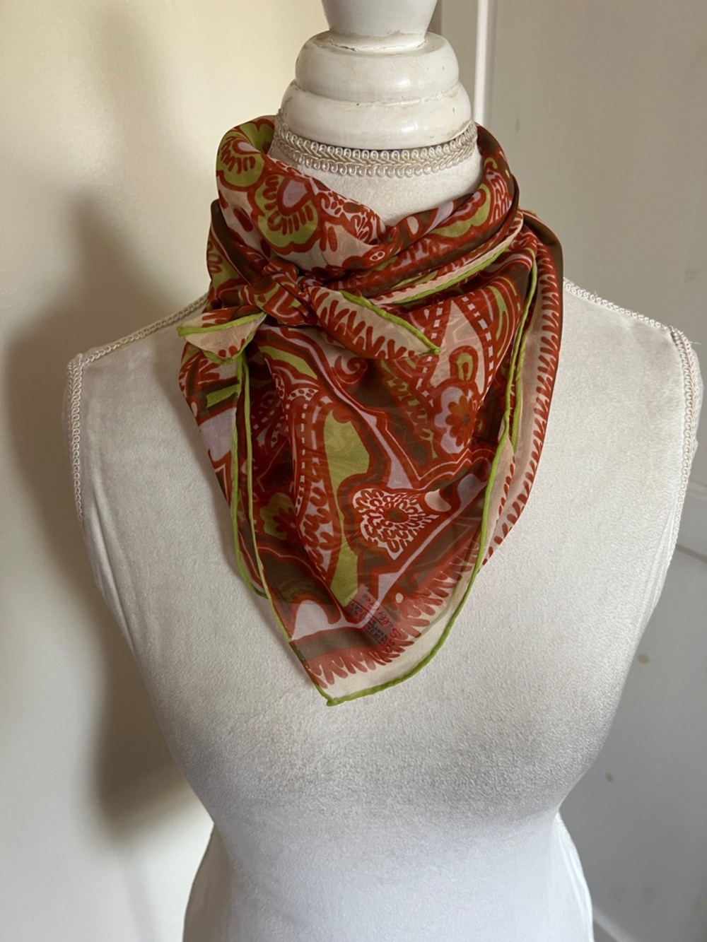 Vintage Sally Gee Paisley Psychedelic Festival Silk Blend Square Scarf - 28"
